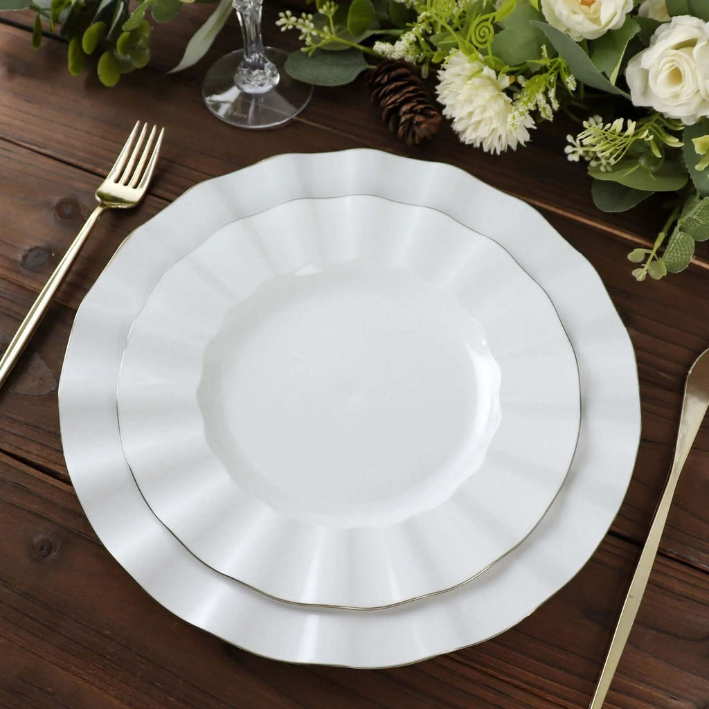 10 Pack 9 White Gold Rim Dinner Plates eFavormart