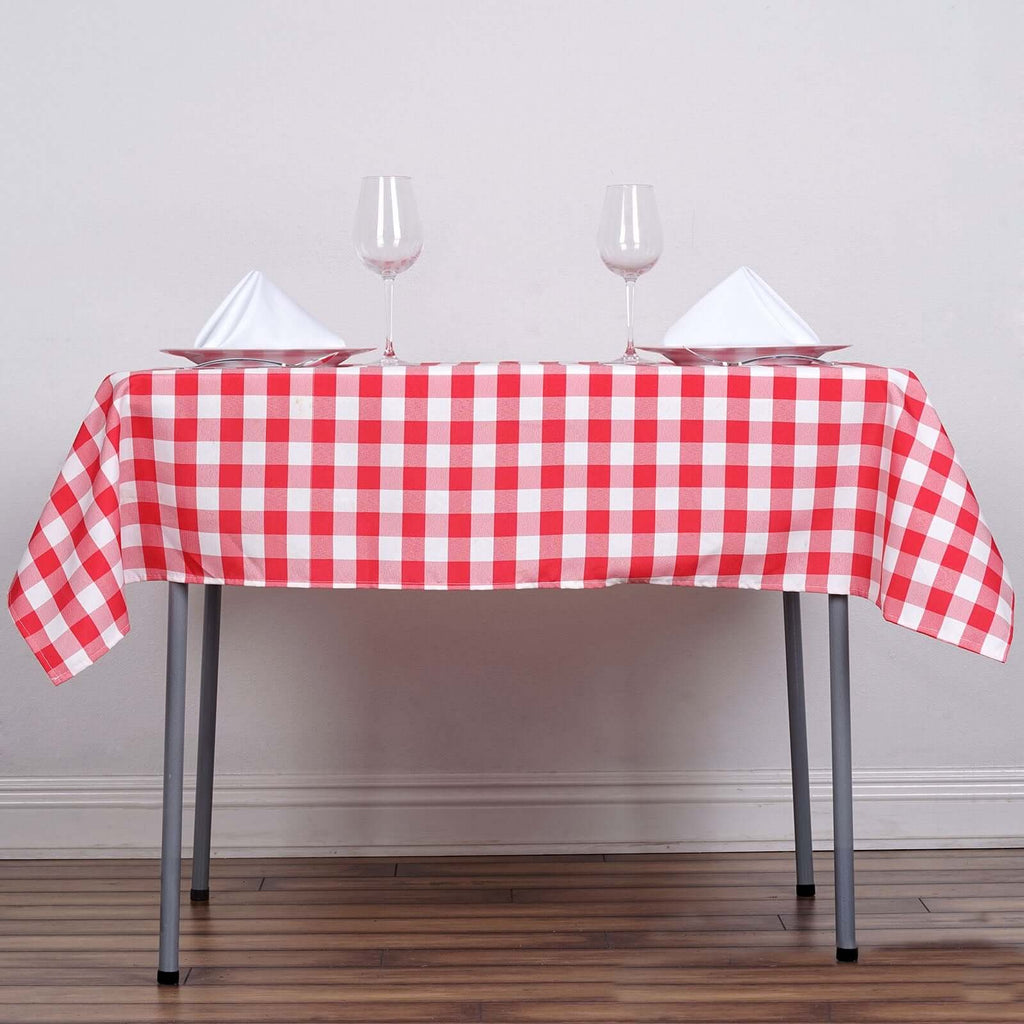 72 x 72 Inch Square Polyester Tablecloth Gingham Checkered Red