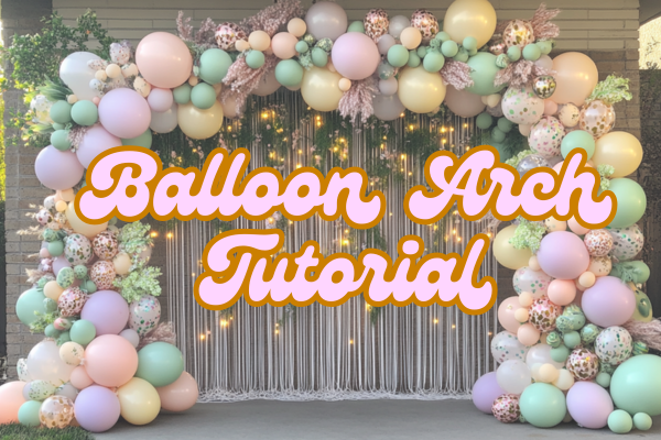Colorful balloon arch with lights 