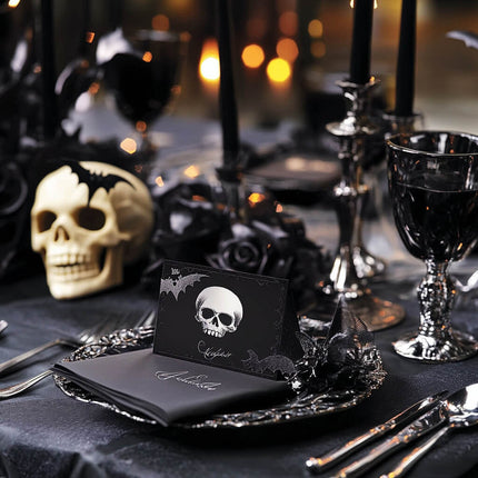 Stylish black party decorations for Halloween.