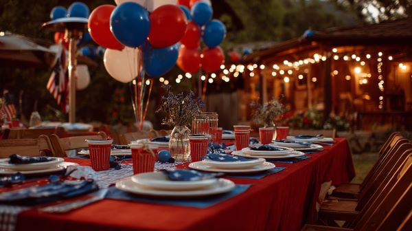 Vibrant red, white, and blue themed table setting for a patriotic celebration.