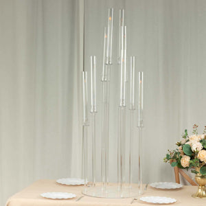 10-Arm Acrylic Cluster Round Taper Candelabra with Circular Base 47" Clear - Sleek Pillar Candle Holder Table Centerpiece