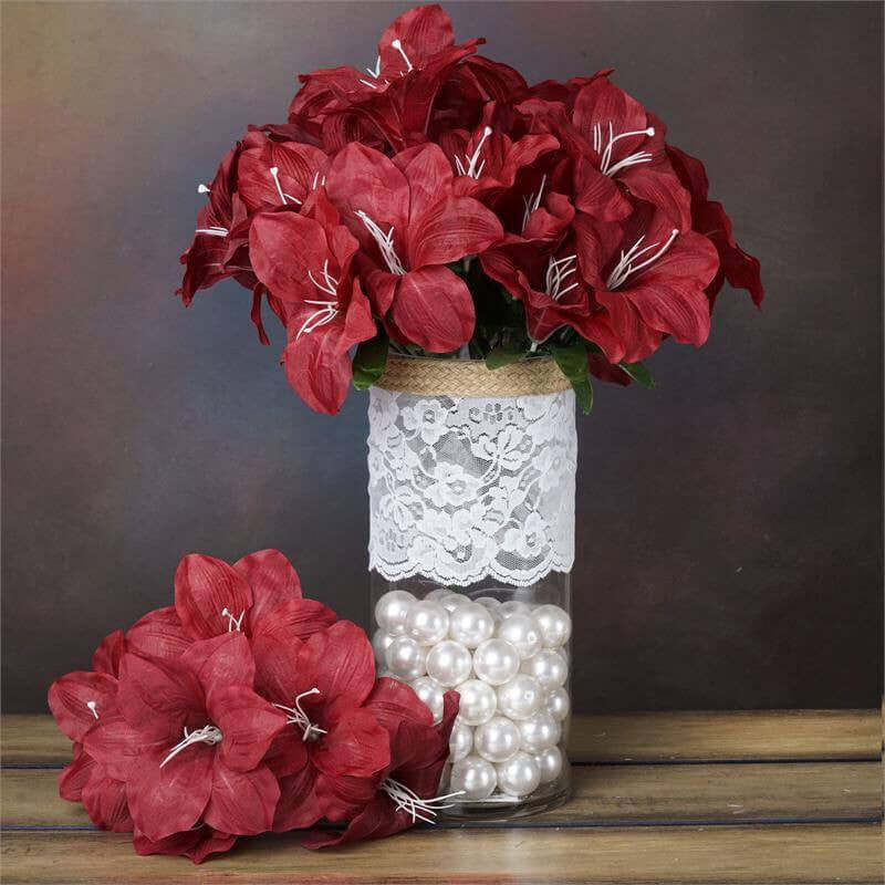 10 Bushes | Burgundy Artificial Silk Tiger Lily Flowers, Faux Bouquets
