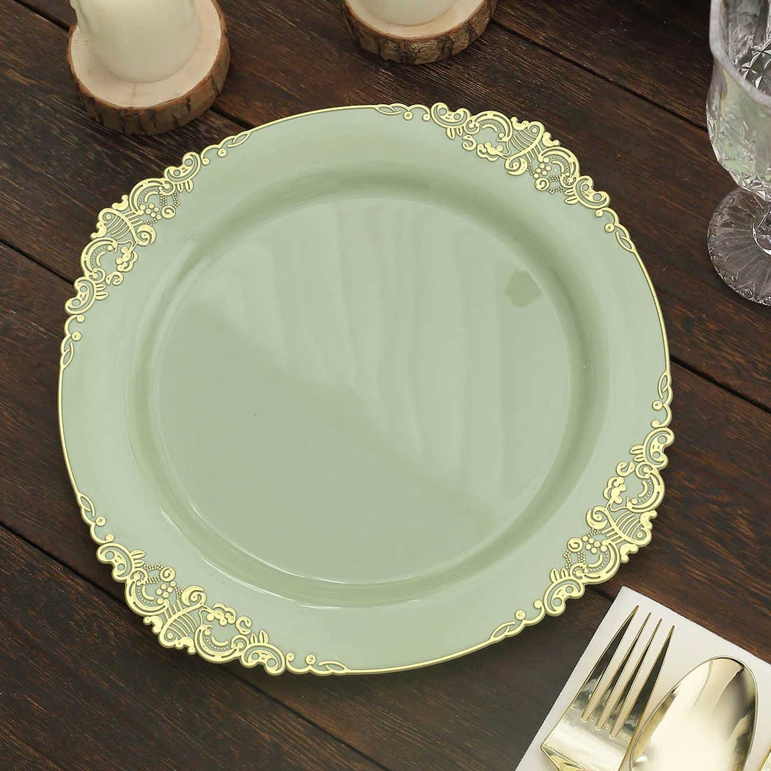 10 Pack | 10inch Round Plastic Dinner Plates in Vintage Sage Green
