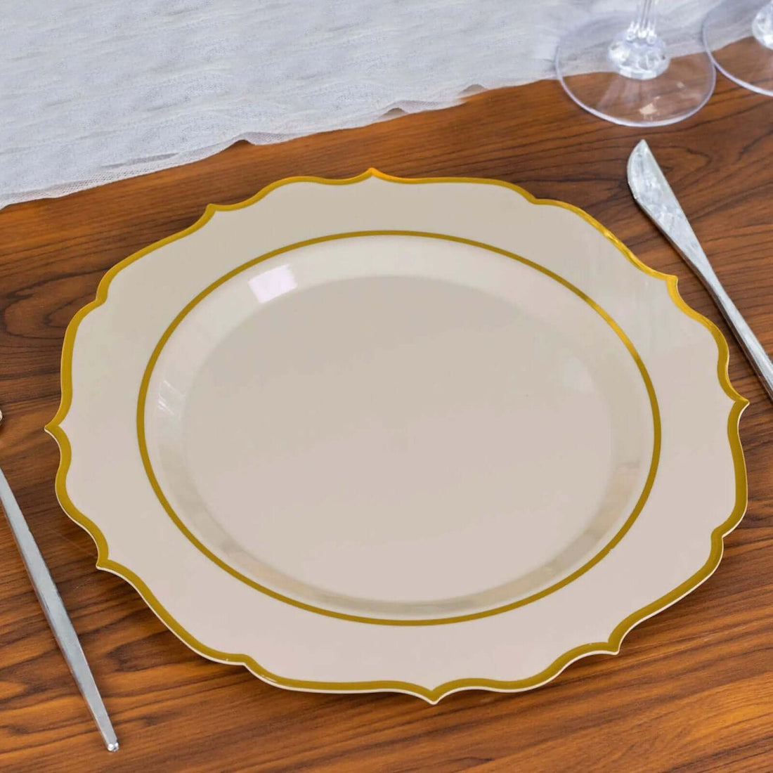 10 Pack | 10inch Taupe Gold Plastic Dinner Plates, Disposable Tableware Round