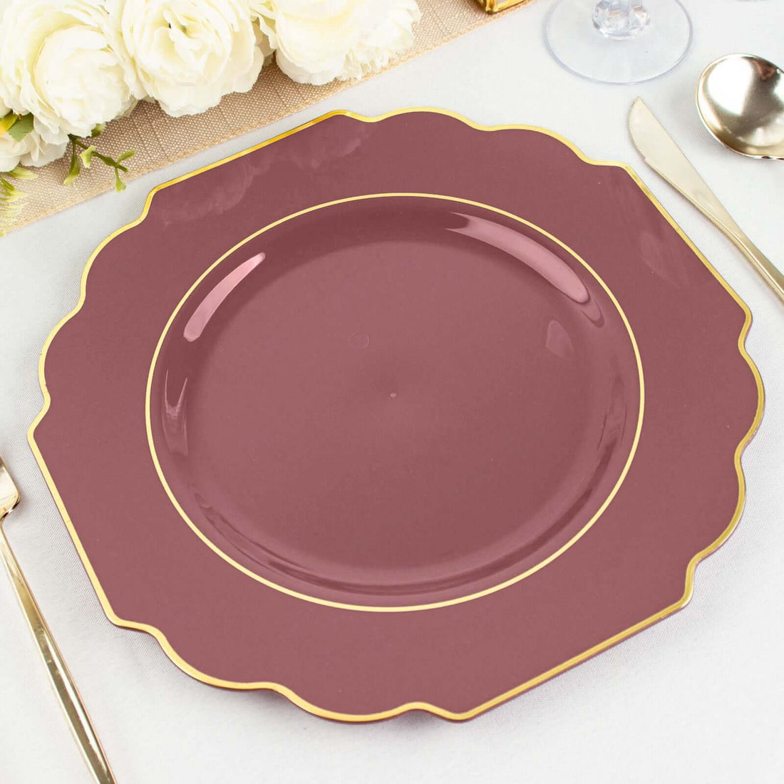 Cinnamon Rose Hard Plastic Dinner Plates With Gold Rim