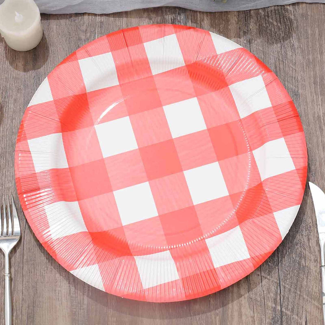 10-Pack Buffalo Plaid Paper Charger Plates – Red/White 13inch Round Disposable Table Chargers