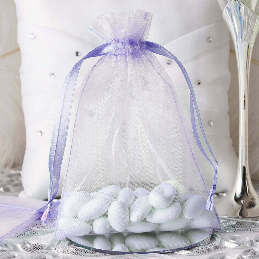10 Pack | 5x7inch Lavender Lilac Organza Drawstring Wedding Party Favor Gift Bags