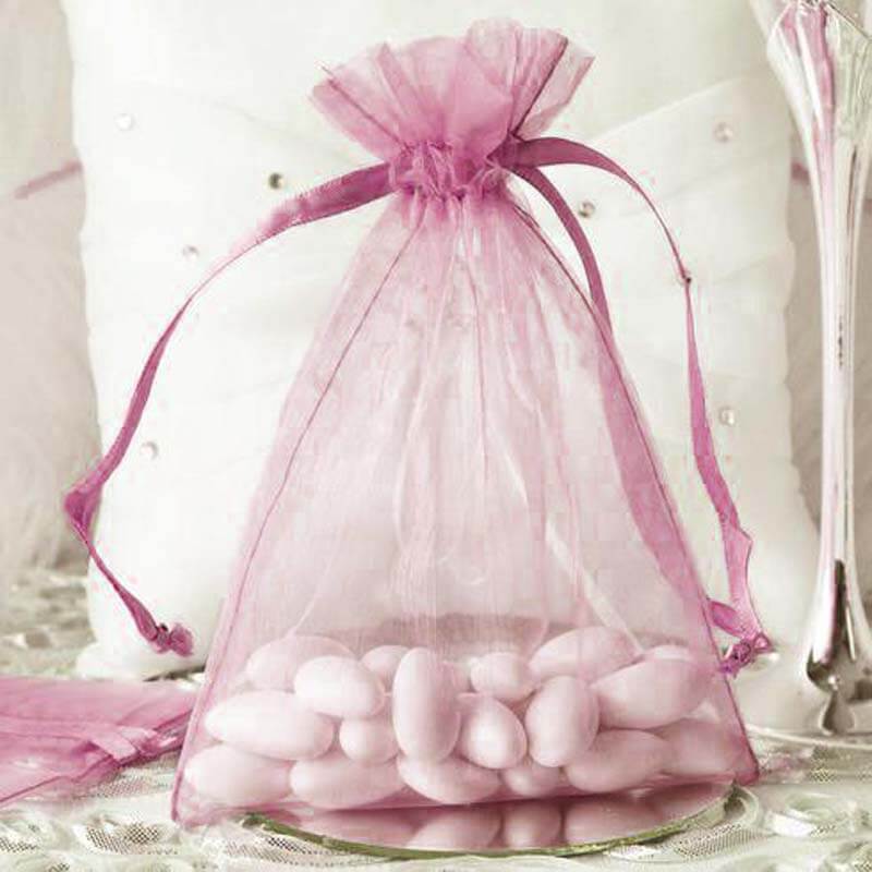 10 Pack | 5x7inch Pink Organza Drawstring Wedding Party Favor Gift Bags