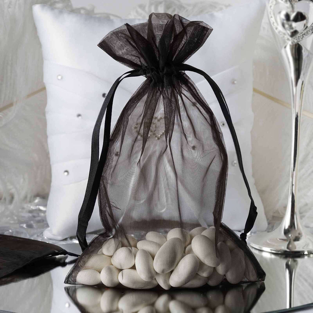 10 Pack | 6x9inches Black Organza Drawstring Wedding Party Favor Gift Bags