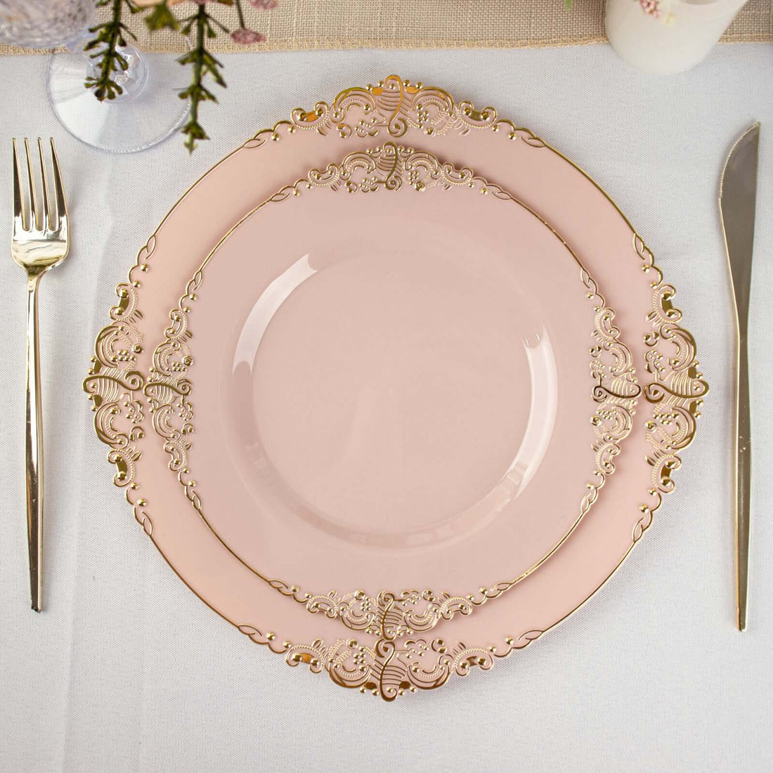 Pack Of 10 Blush Rose Gold 8 Inch Round Dessert Plates