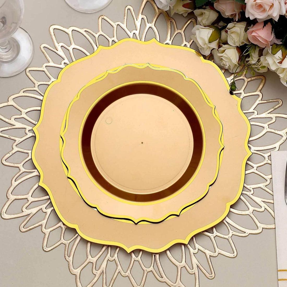 8 Inch Gold Scalloped Rim Plates