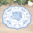 10-Pack Disposable Table Placemats 13" White with Blue Damask Floral Pattern & Scalloped Rim