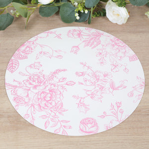 10-Pack Disposable Table Placemats in French Toile Print 13" in White/Matte Pink - Classy Cardboard Placemats for Dinner Parties & Banquets
