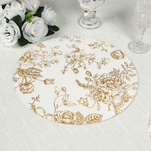 6-Pack Disposable Table Placemats in French Toile Print 13" in White/Gold - Classy Cardboard Placemats for Dinner Parties & Banquets