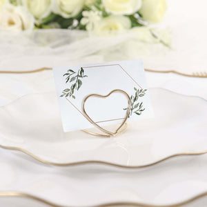 10-Pack Metal Card Holder Stands 1" Double Heart Design Gold - Table Number Stands and Wedding Place Card Menu Clips