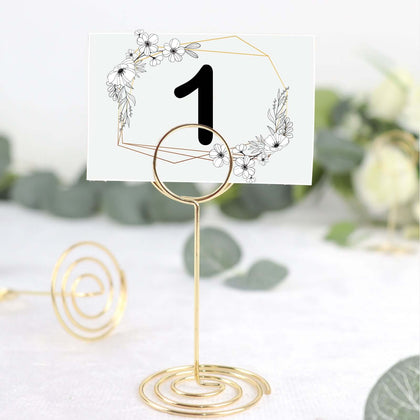 10-Pack Metal Card Holder Stands 3.5" Mini Circle Hoop Design Gold - Table Number Stands and Wedding Place Card Menu Clips