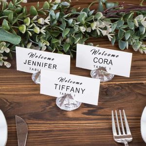 10-Pack Plastic Card Holder Stands 1.75" Diamond Shaped Design Clear Crystal - Wedding Table Place Card Decorations