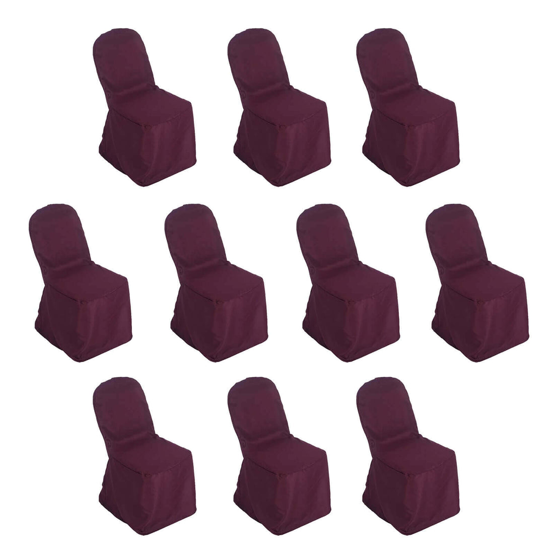 10 Pack Burgundy Polyester Banquet Chair Covers, Reusable Stain Resistant Slip On Chair