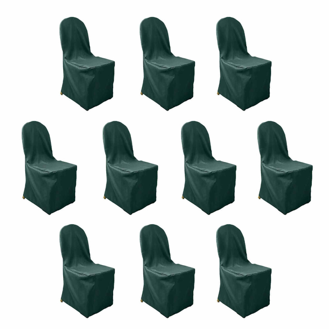 10 Pack Hunter Emerald Green Polyester Banquet Chair Covers, Reusable Stain Resistant Slip