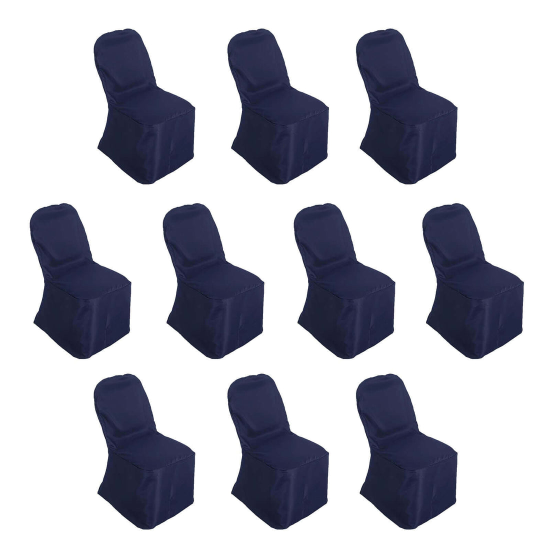 10 Pack Navy Blue Polyester Banquet Chair Covers, Reusable Stain Resistant Slip On Chair
