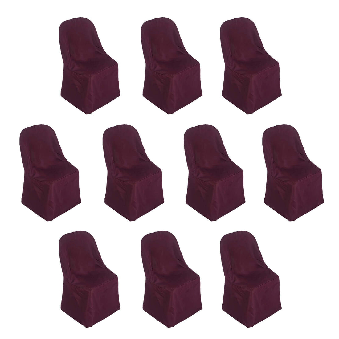 10 Pack Burgundy Polyester Folding Chair Covers, Reusable Stain Resistant Slip On Chair Covers