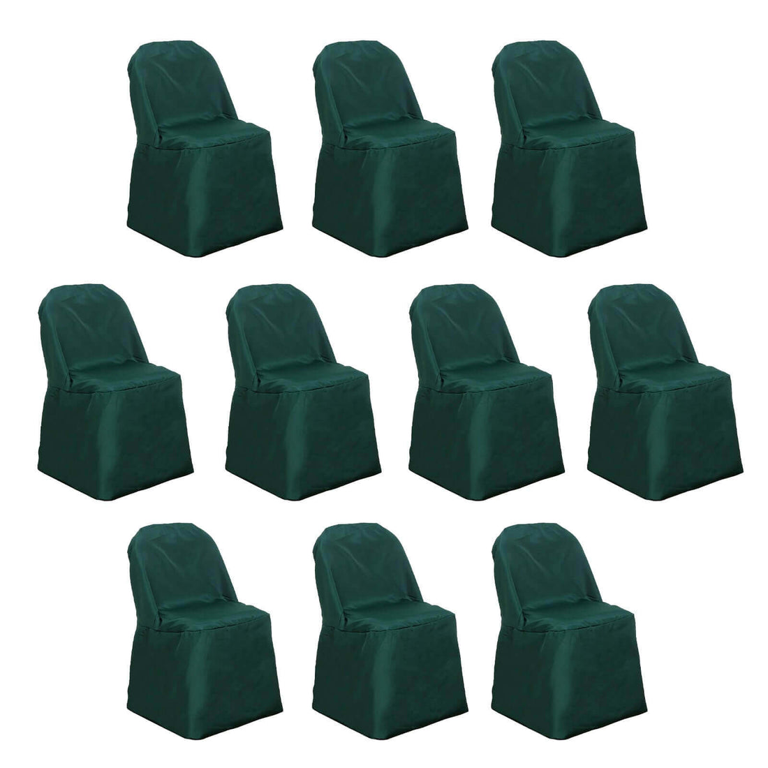 10 Pack Hunter Emerald Green Polyester Folding Chair Covers, Reusable Stain Resistant
