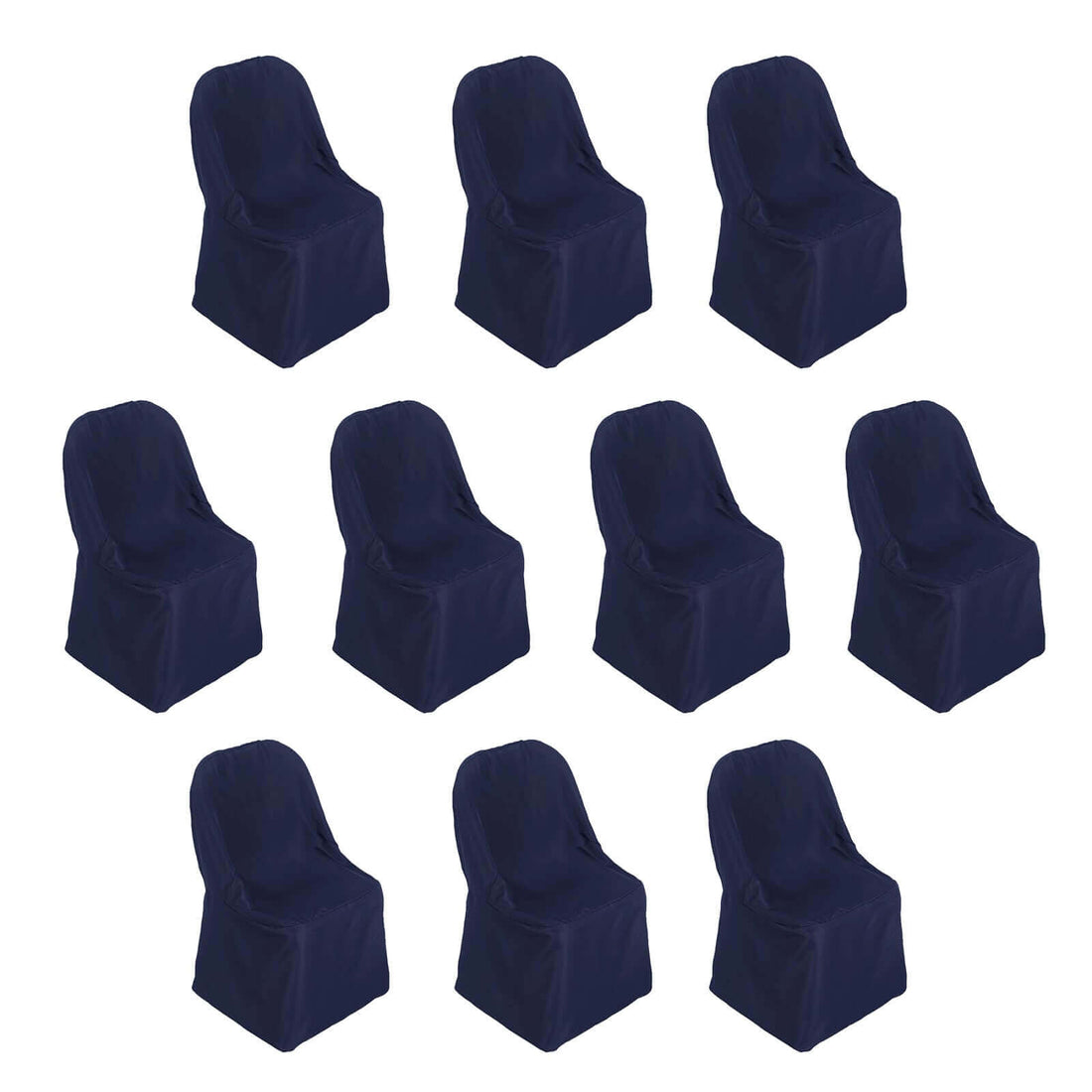 10 Pack Navy Blue Polyester Folding Chair Covers, Reusable Stain Resistant