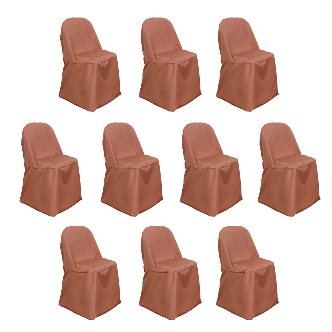 10 Pack Terracotta (Rust) Polyester Folding Chair Covers, Reusable Stain Resistant Slip On