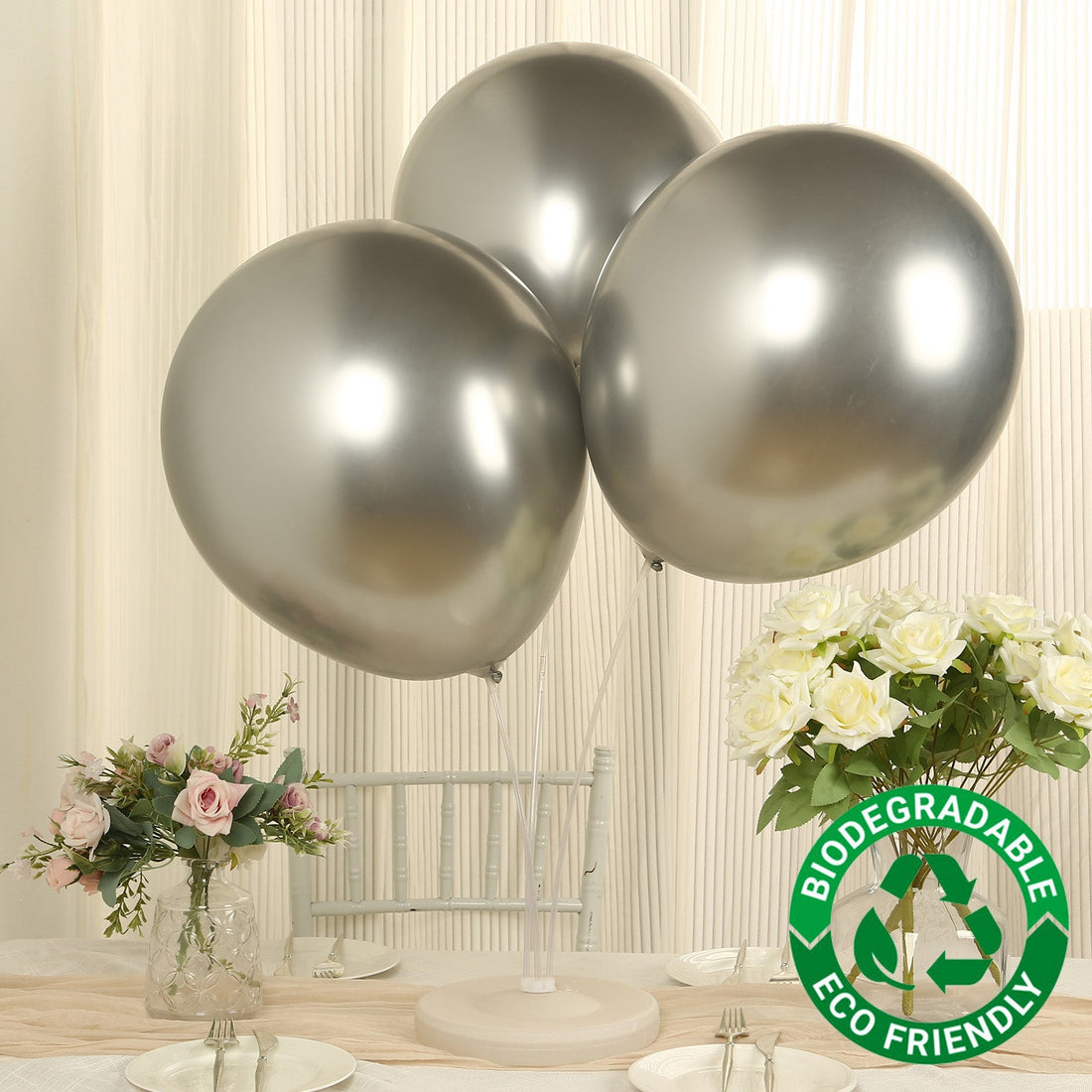 10 Pack Silver Biodegradable Balloons, Eco-friendly Thickened Extra Strong Latex Party Balloons