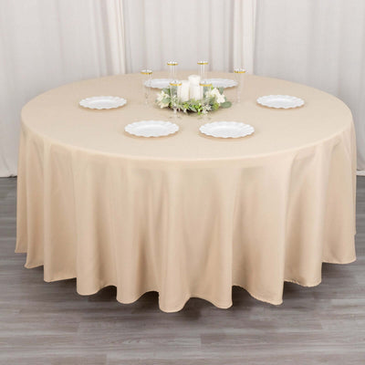 Premium Polyester Round Tablecloth 108" Beige - 220GSM Wrinkle-Resistant & Durable Table Cover