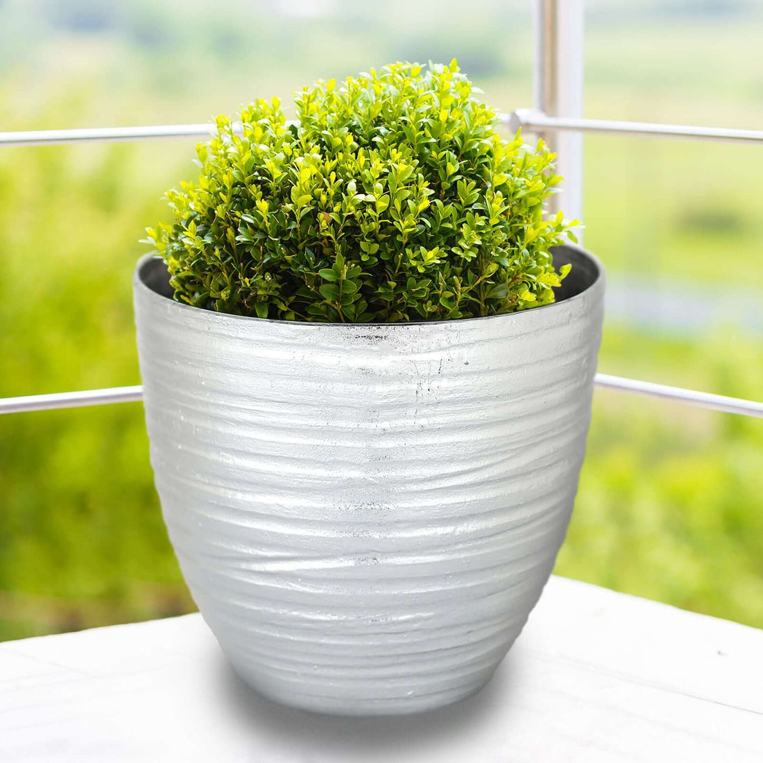 Silver Metallic 12 Inch Indoor Outdoor Flower Pot