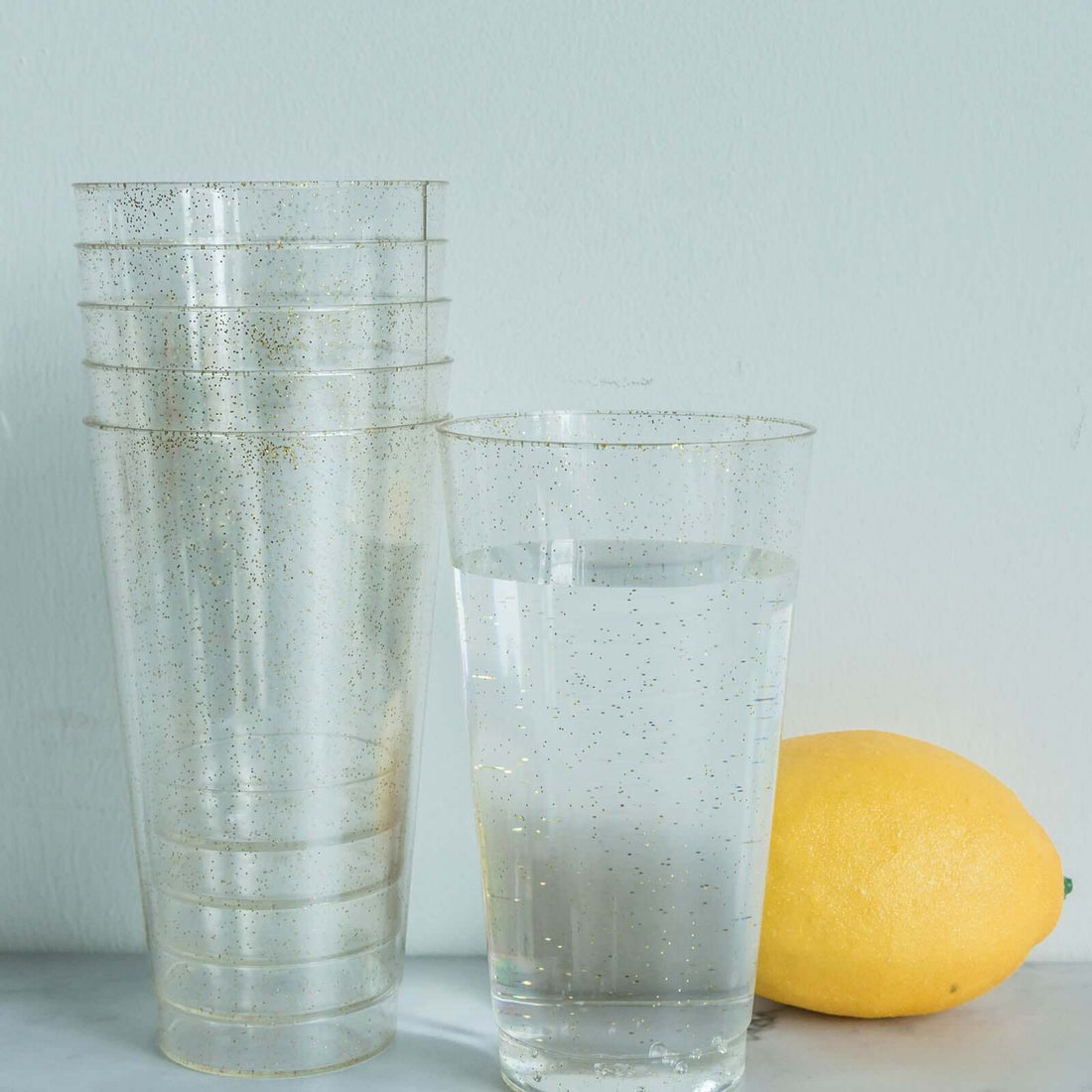 Clear Plastic Disposable Cups With Gold Glitter 17 OZ Pack Of 12