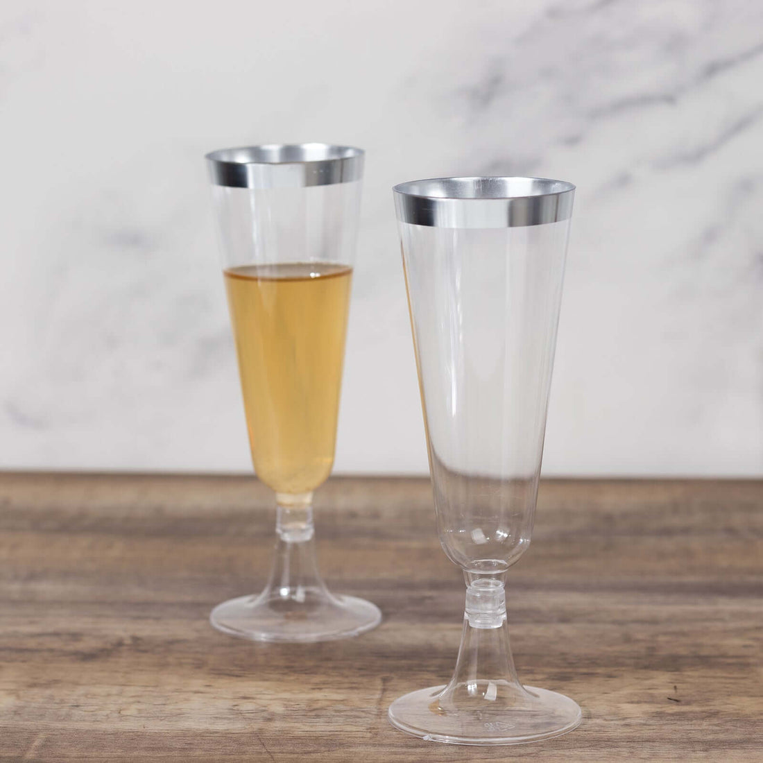 12 Pack Clear Plastic Champagne Flutes with Silver Rim, 5oz Transparent Disposable Toasting Cocktail