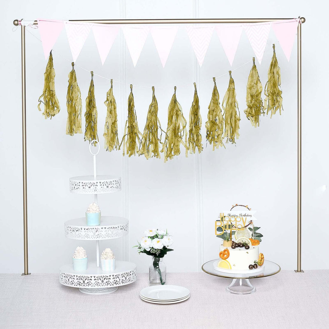 12 Pack | Pre-Tied Gold Paper Fringe Tassels With Garland String, Hanging Streamer Banner
