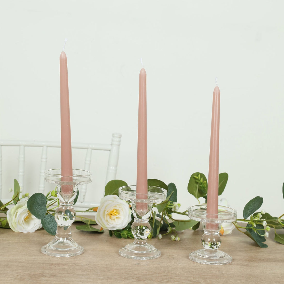 12-Pack Taper Candles 10inch Premium Wax Design Dusty Rose - Unscented Candles