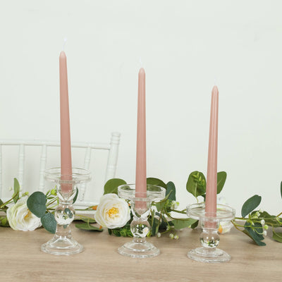 10-Pack Taper Candles 10" Premium Wax Design Dusty Rose - Unscented Candles