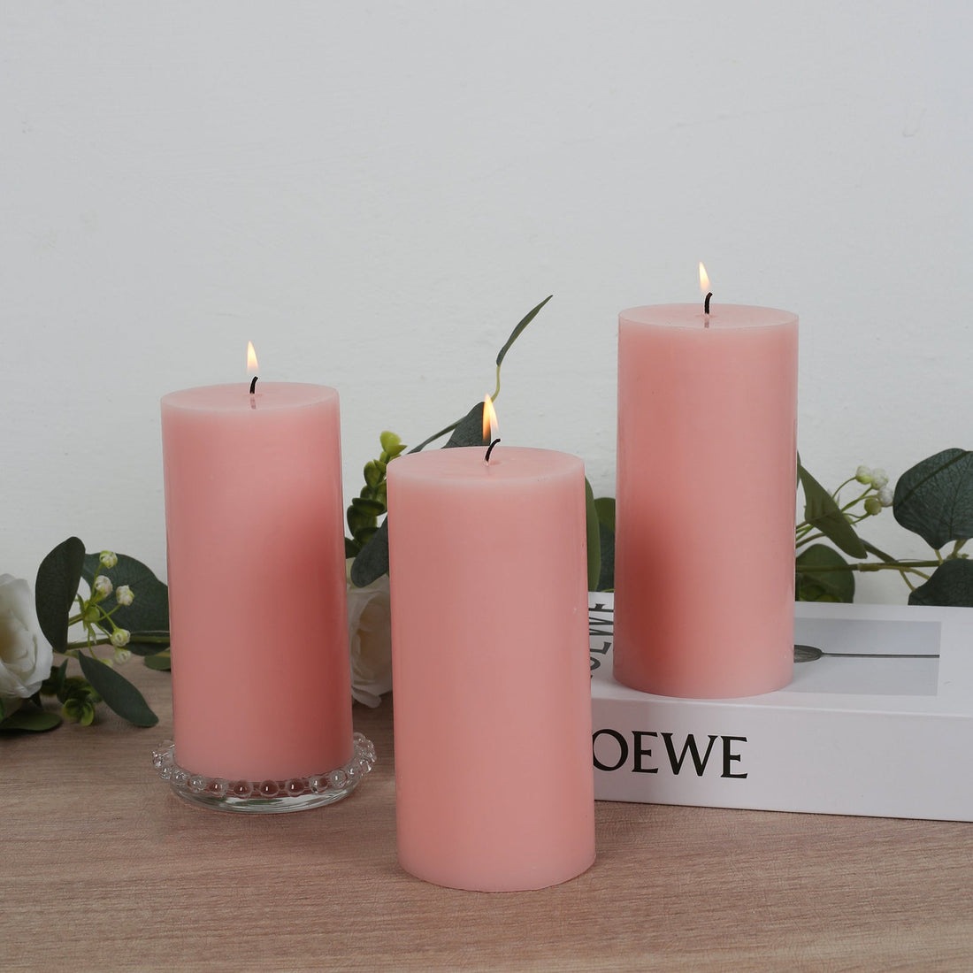 6-Pack Unscented Pillar Candles – Dripless 3x6inch Blush Paraffin Wax