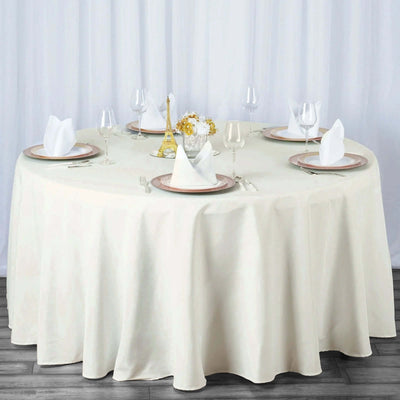 Premium Polyester Round Tablecloth 120" Ivory - Seamless 220GSM Table Cover