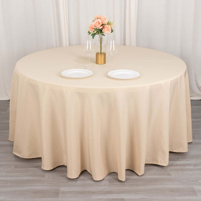Premium Polyester Round Tablecloth 120" Beige - Seamless 220GSM Table Cover