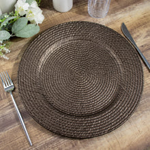 6 Pack | 13inch Natural Brown Acrylic Plastic Rattan-Like Charger Plates