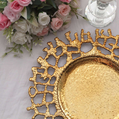 6-Pack Acrylic Charger Plates 13" Round Gold Molten Branch Design - Plastic Hollow Lace Decorative Dinner Party Charger Tableware
