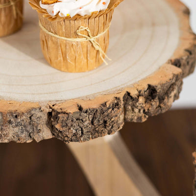4-Tier Wooden Cupcake Stand 15" Tall Farmhouse Style Natural Wood Slice Design - Rustic Dessert Display Cake Holder