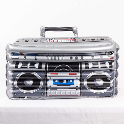 Silver Inflatable Ice Beverage Cooler 80's Boom Box Design 24"x12" - Pool Party Drink Container