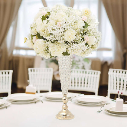 2-Pack Crystal Beaded Trumpet Vase Set 32" Gold - Table Centerpiece for Weddings and Events