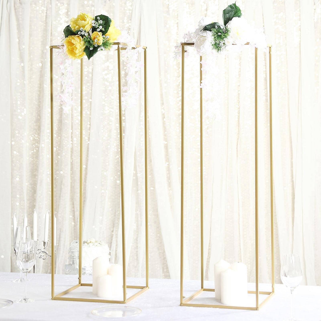 40inch Matte Gold Wedding Flower Stand - Metal Vase Column Stand - Geometric Centerpiece Vase