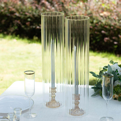2-Pack Ribbed Glass Candelabra Shades Open End Hurricane Design 20" Clear - Sleek Table Centerpiece for Stylish Decor