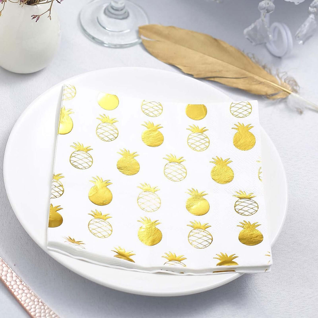 20 Pack Metallic Gold Pineapple Cocktail Paper Dinner Napkins 3 Ply 