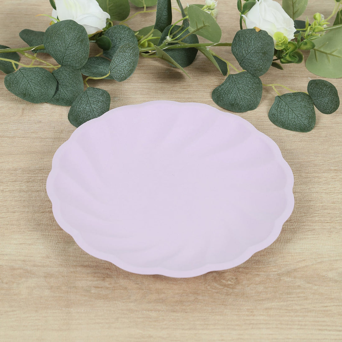 20 Pack Composable Dinner Plates – Lavender Lilac Swirl Scalloped Pastel Color Party Plates
