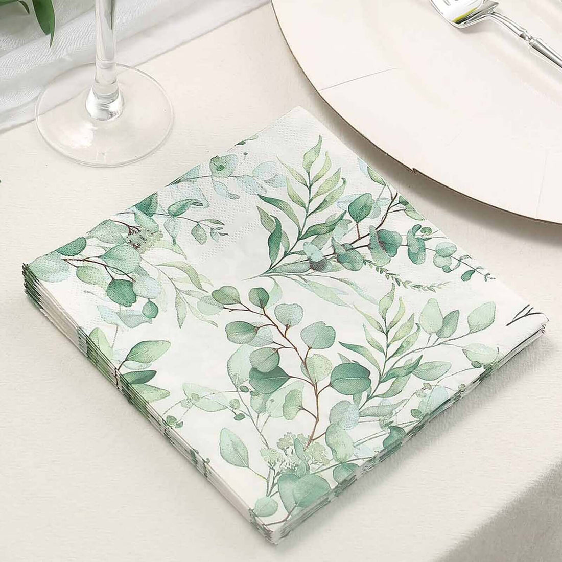 20 Pack | Green Foliage Eucalyptus Leaves Design Paper Napkins